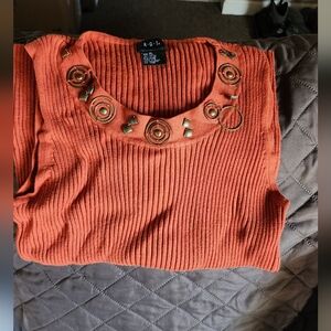 RQT Women's Orange Sweater with Embellished Neckline